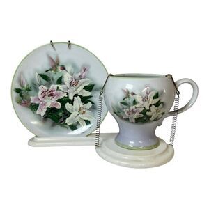 Vintage Porcelain Lena Liu Hummingbird And Asiatic Lilies Teleflora Teacup Set